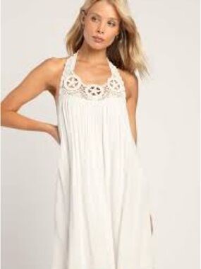 Crochet Halter Midi Dress in White - Women